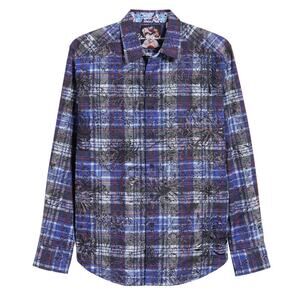 Robert Graham 2XL Akada Shirt Cobalt Blue Plaid Paisley Floral Embroidery $268
